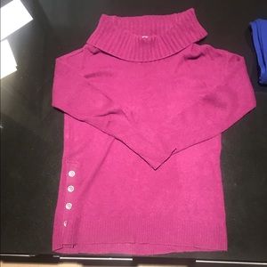 Raspberry cashmere cowl neck sweater